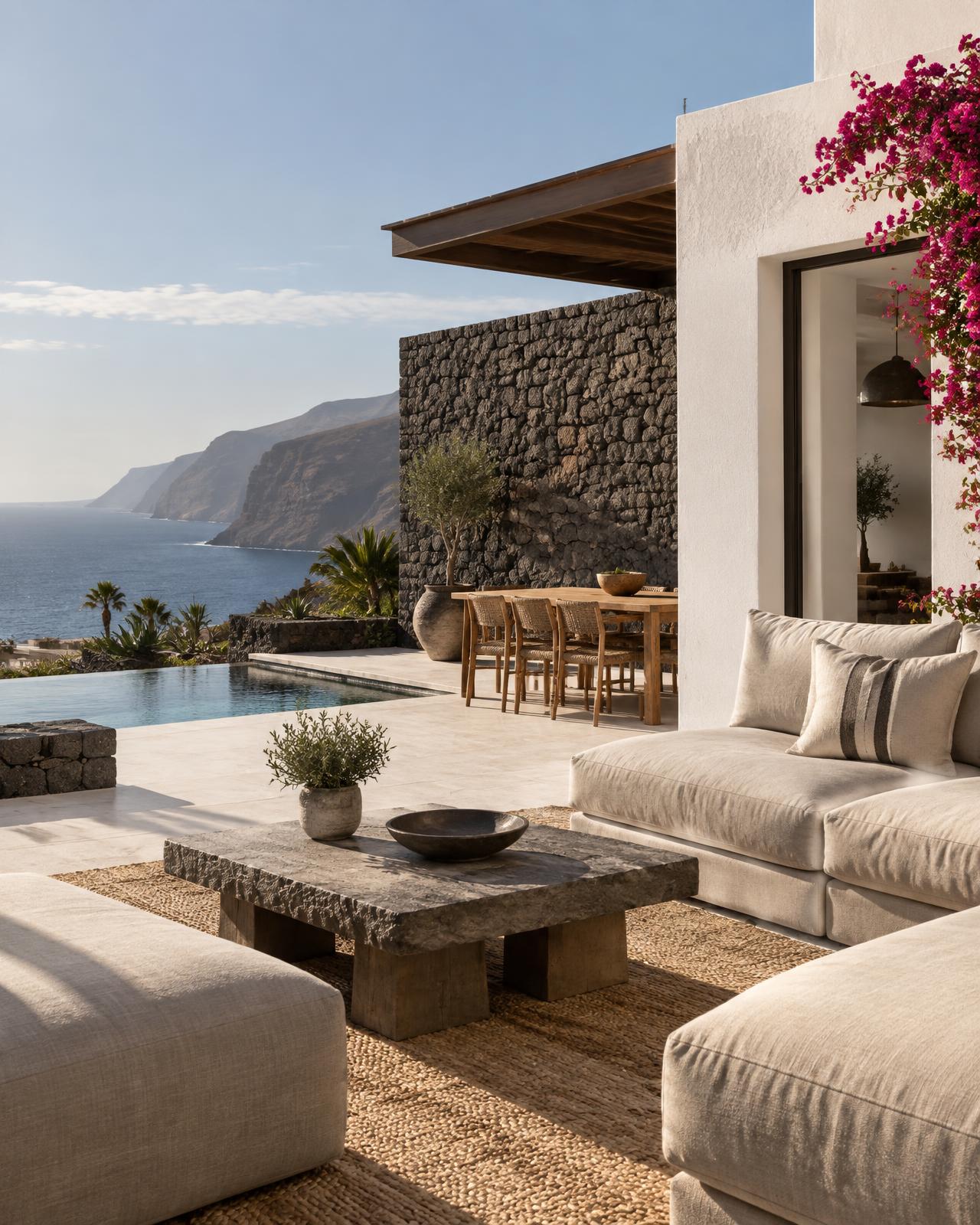 Sonnige Terrasse eines mediterranen Hauses auf Gran Canaria
